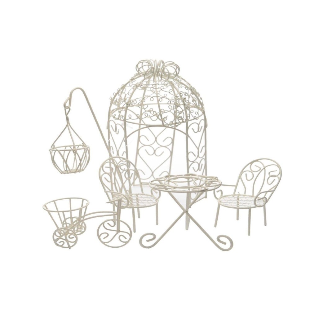 SET GAZEBO TAVOLO SEDIE FIORIERA GABBIETTA WHI